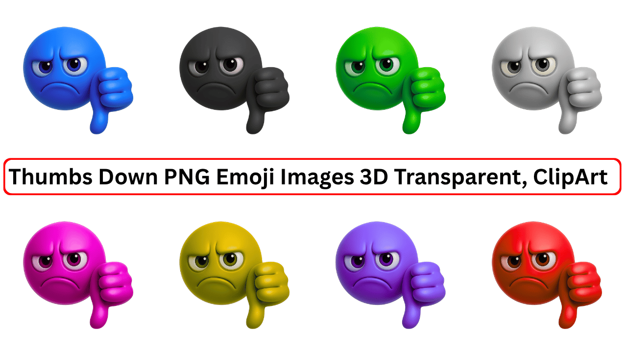 Collection of colorful 3D thumbs down emojis with angry expressions and bold disapproval gestures