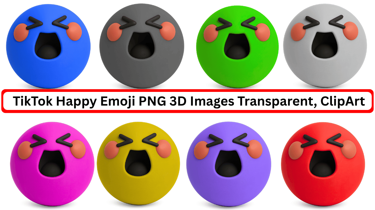 Colorful TikTok happy emoji PNG set with 3D funny expressions and transparent background