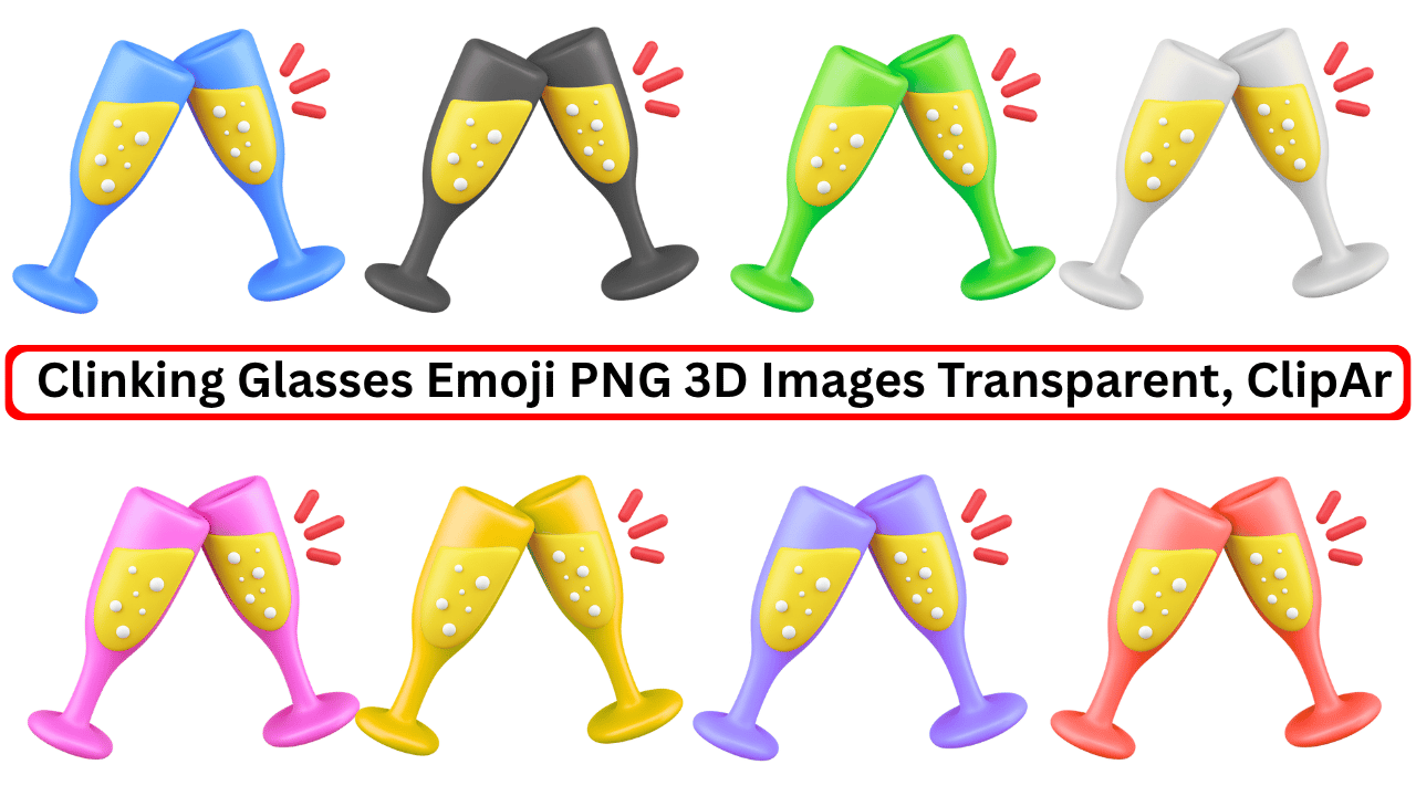 Colorful 3D clinking glasses emojis in various styles and transparent PNG