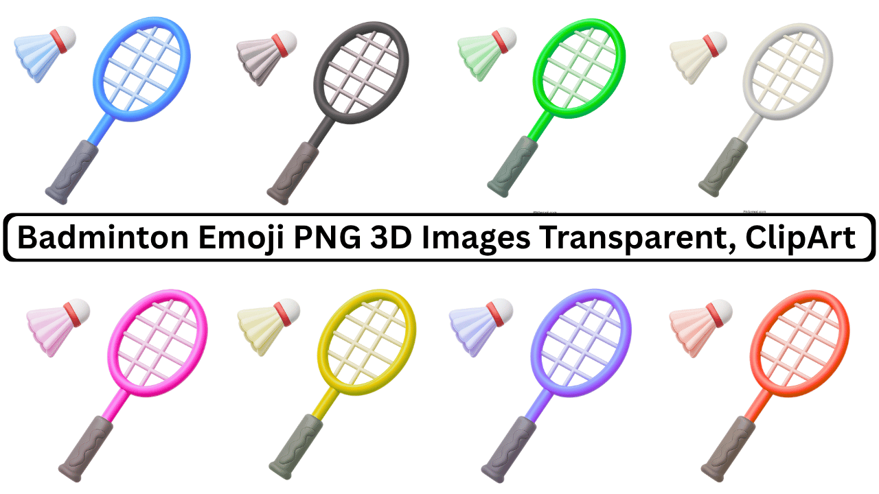 Set of 3D colorful badminton emoji PNGs with transparent background clipart bundle