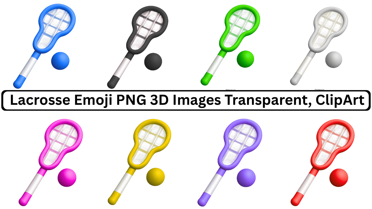 3D illustration set of colorful lacrosse rackets and balls, vibrant design on transparent background
