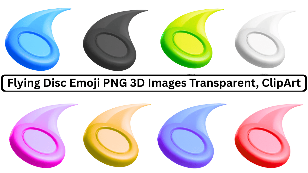 Colorful flying disc emoji in 3D with transparent background in various colors.