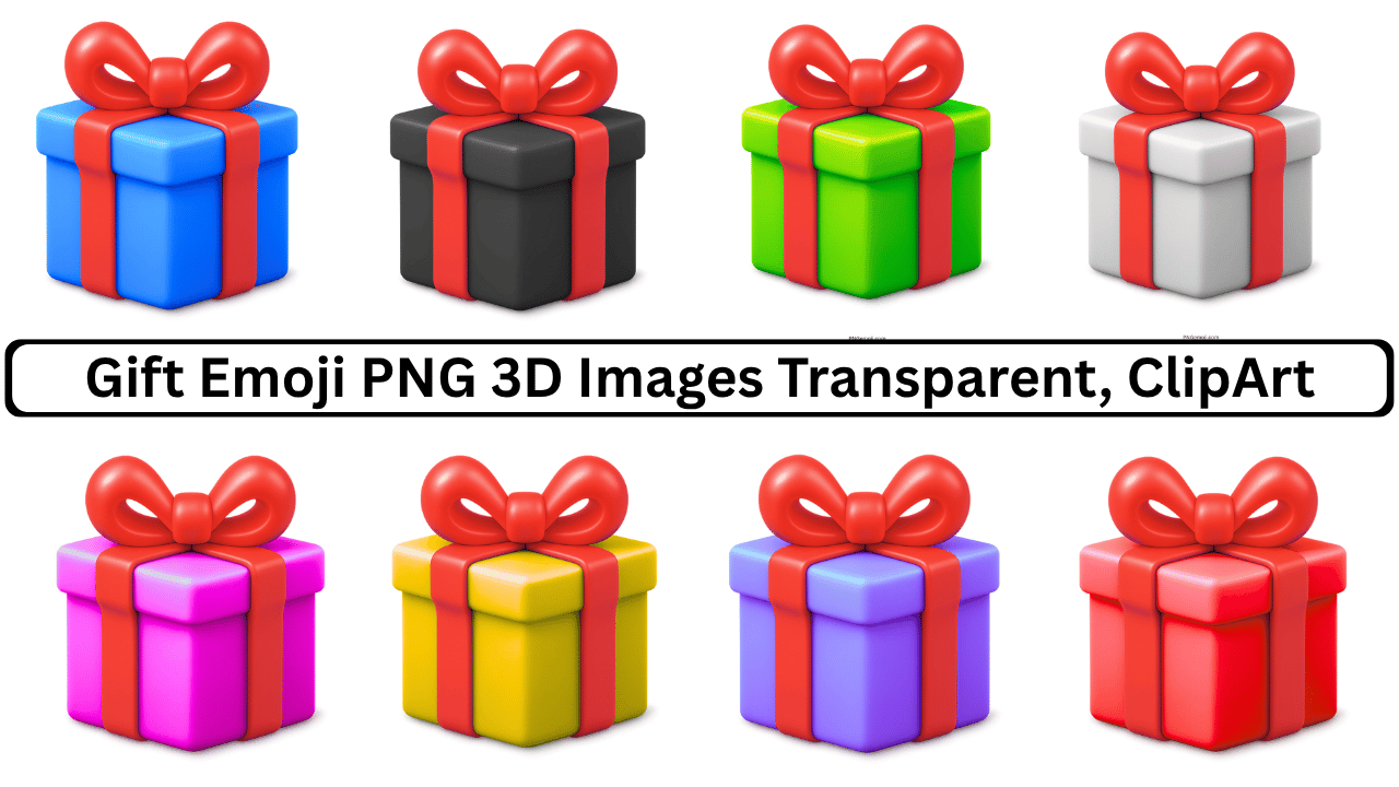 3D gift emoji PNG images in multiple colors with transparent background clipart collection