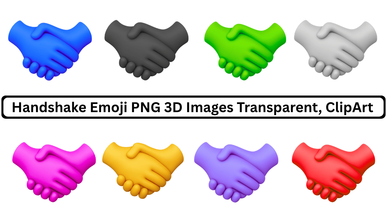 Collection of colorful 3D handshake emojis in various vibrant colors for digital communication.