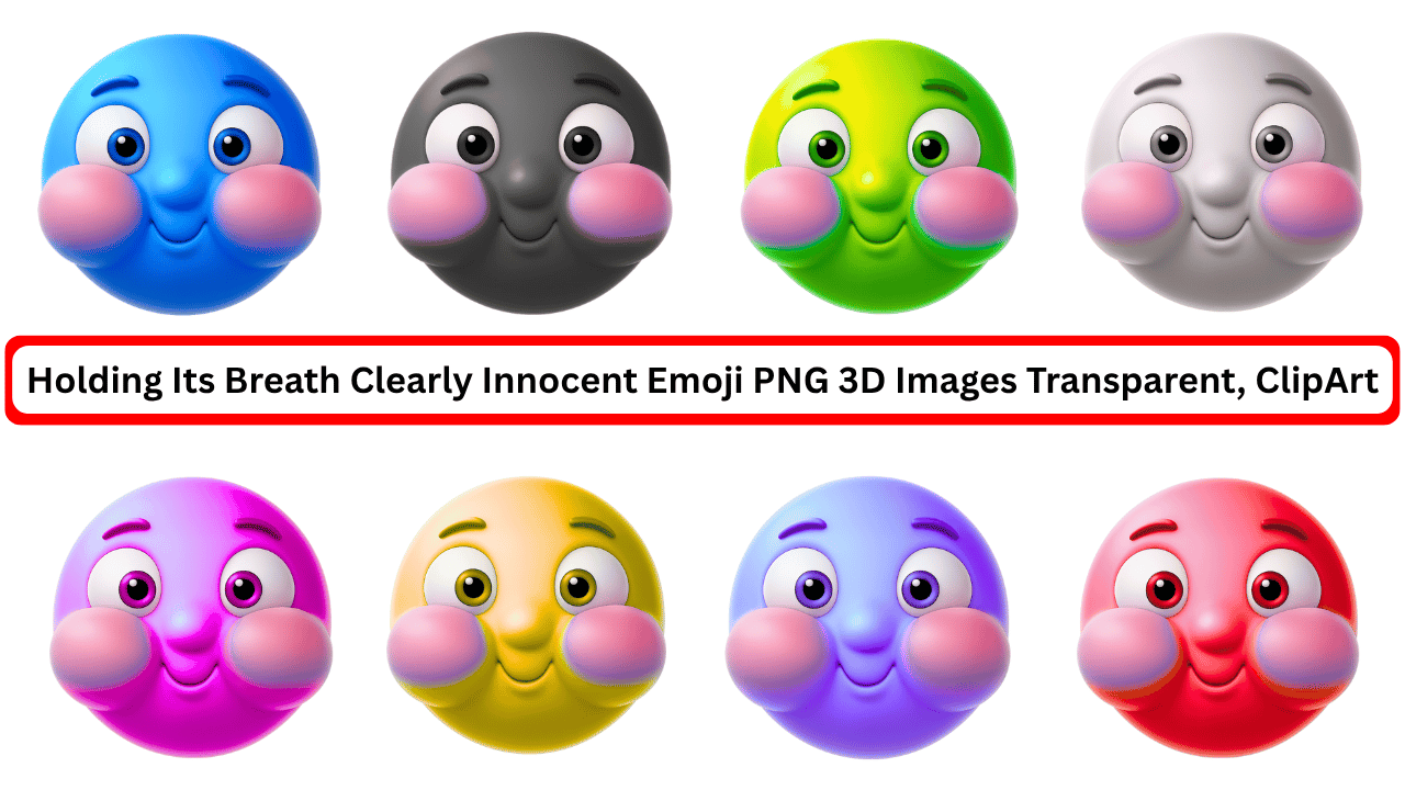 Set of 3D emojis holding breath with blush cheeks in various colors on transparent background