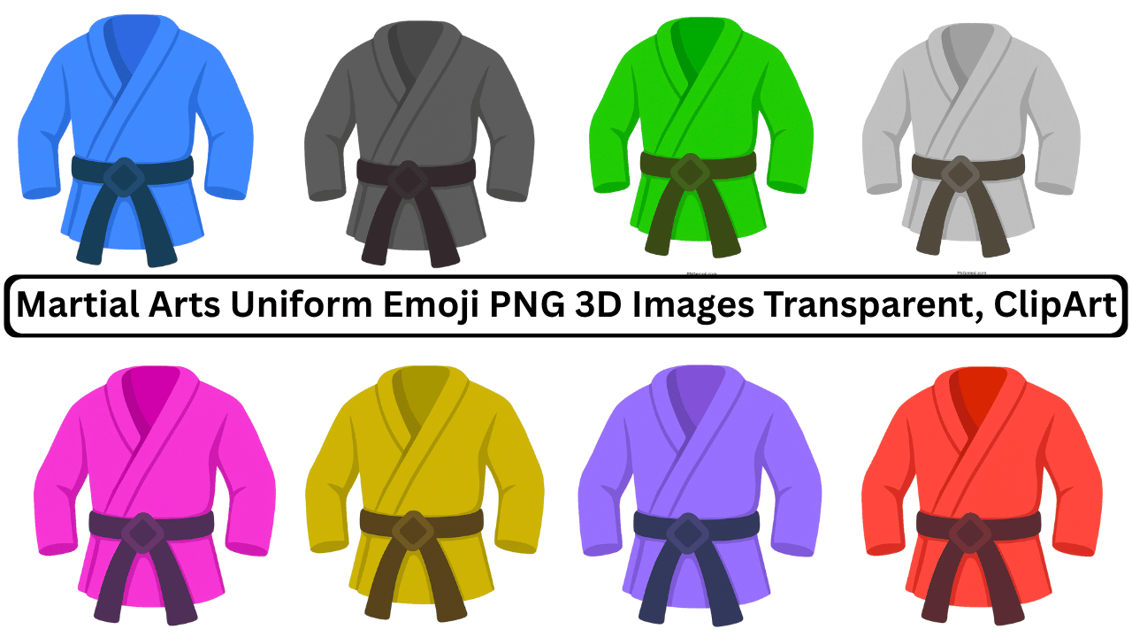 Colorful 3D martial arts uniform emoji set with black belts and transparent background