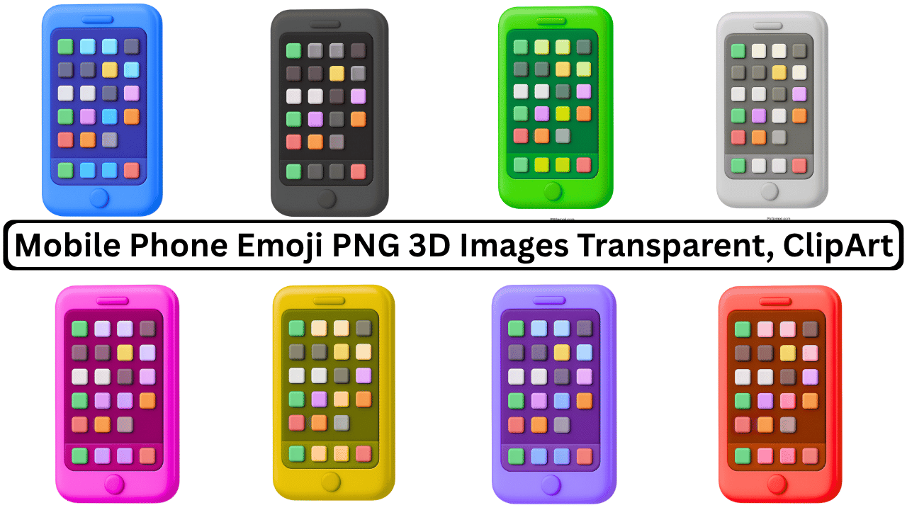 Colorful 3D mobile phone emoji PNG set with transparent backgrounds in various styles