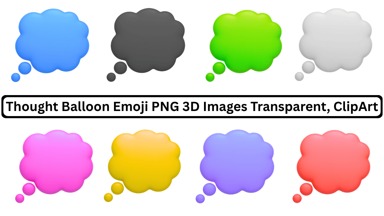 Multicolor 3D thought balloon emojis PNG with transparent background and clipart style