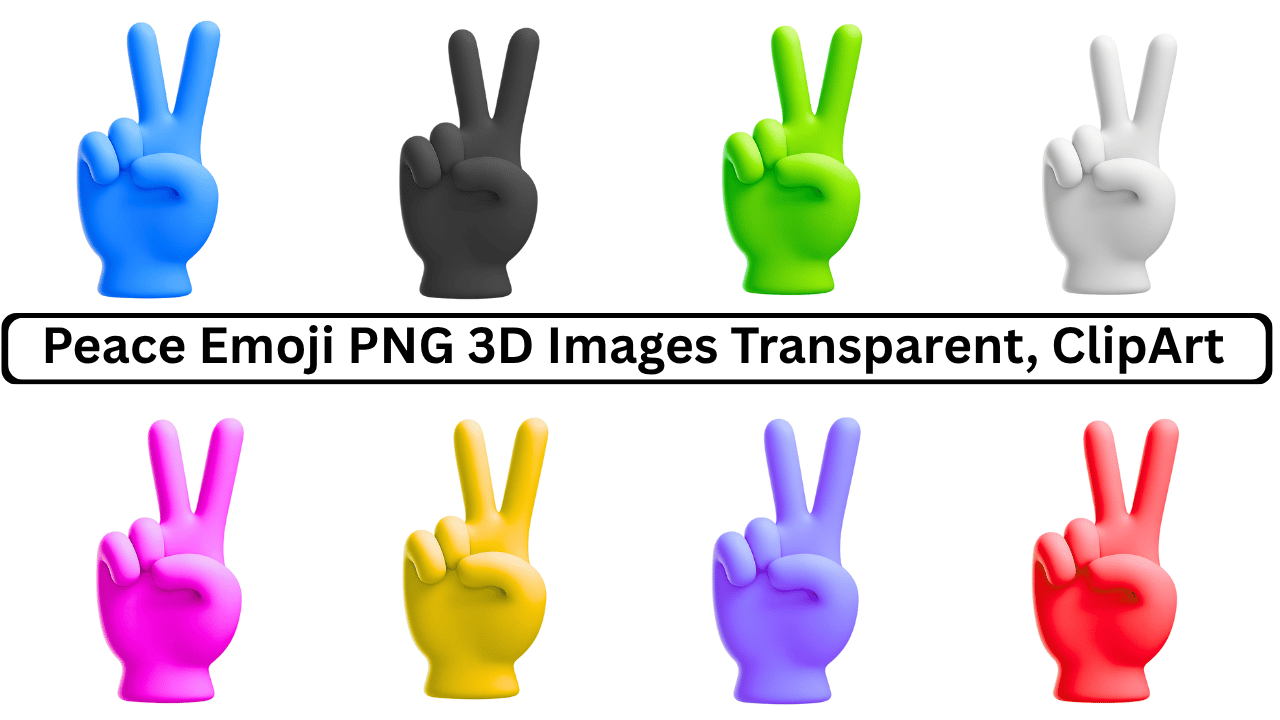 Multicolor 3D peace hand emoji set with transparent background for clipart use
