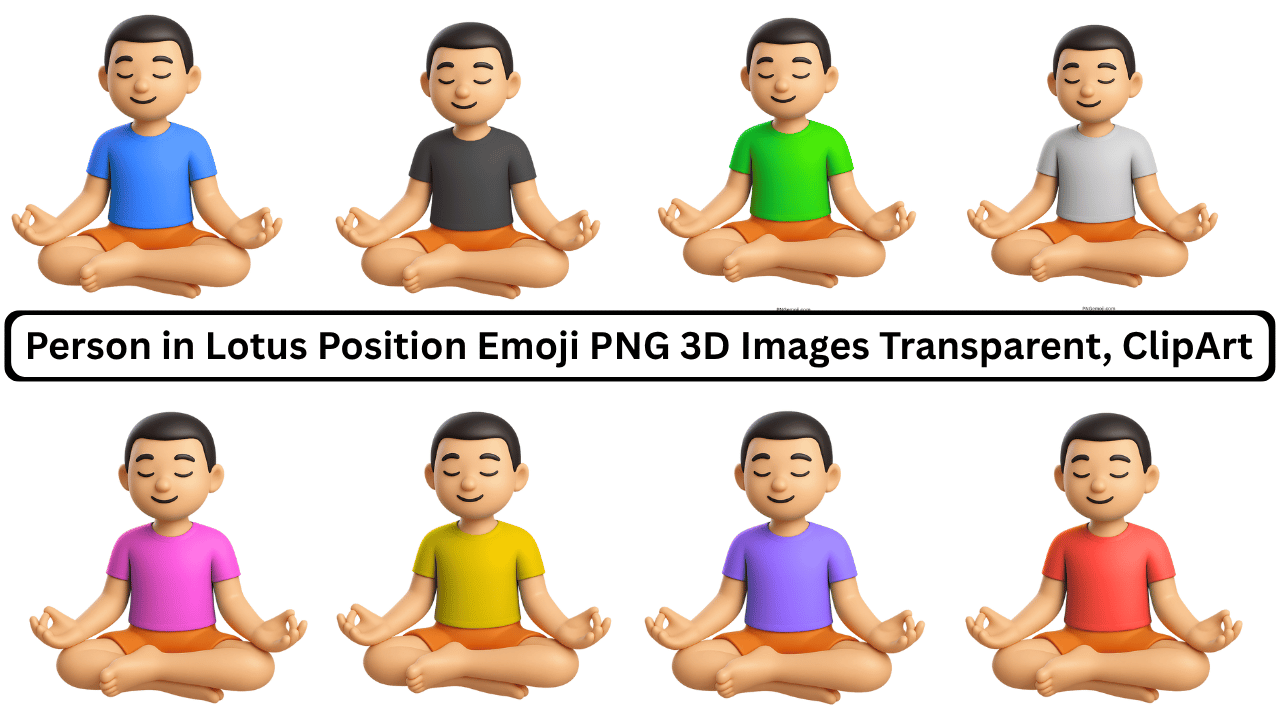 3D person in lotus yoga pose with colorful shirt variations and peaceful expressions