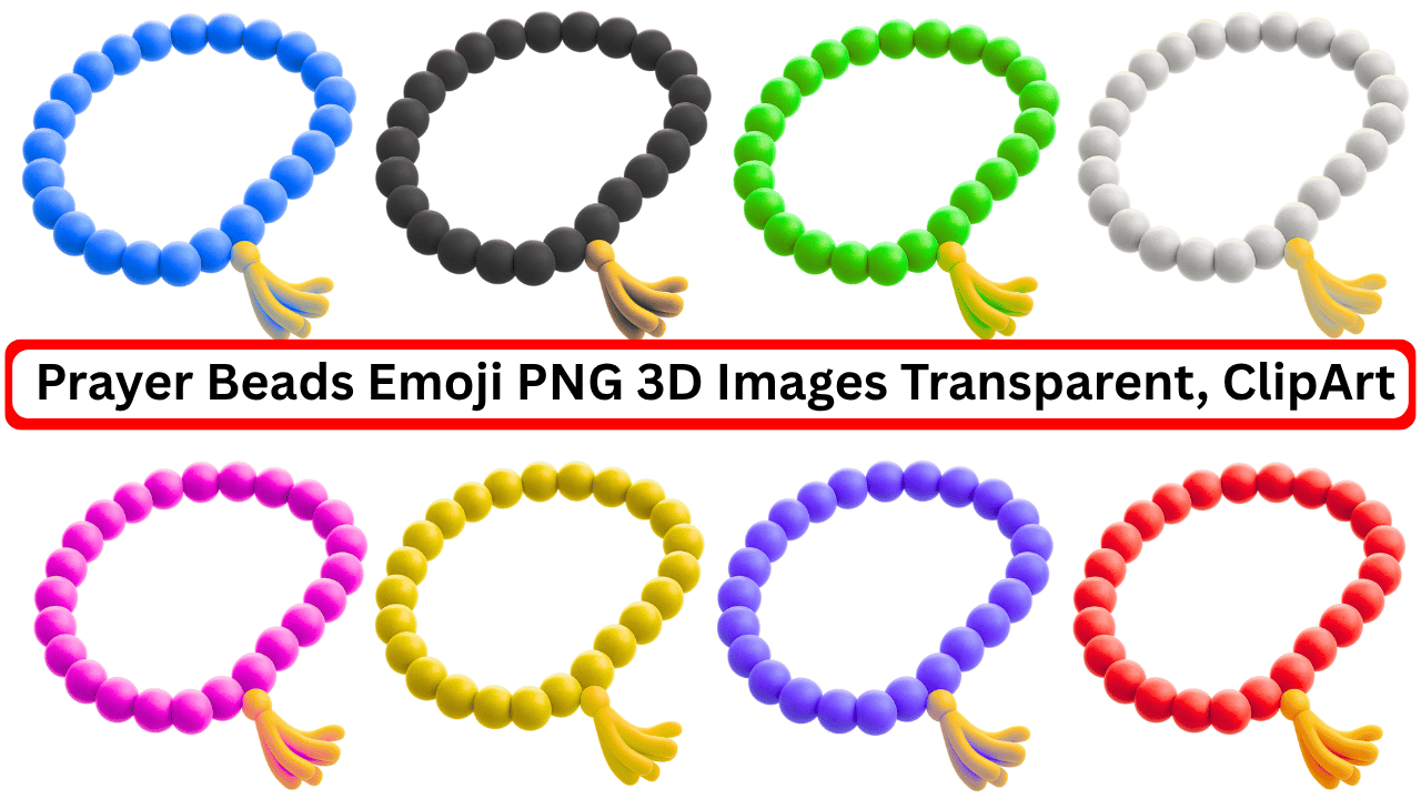 Colorful 3D prayer beads emoji PNG set with transparent background clipart collection