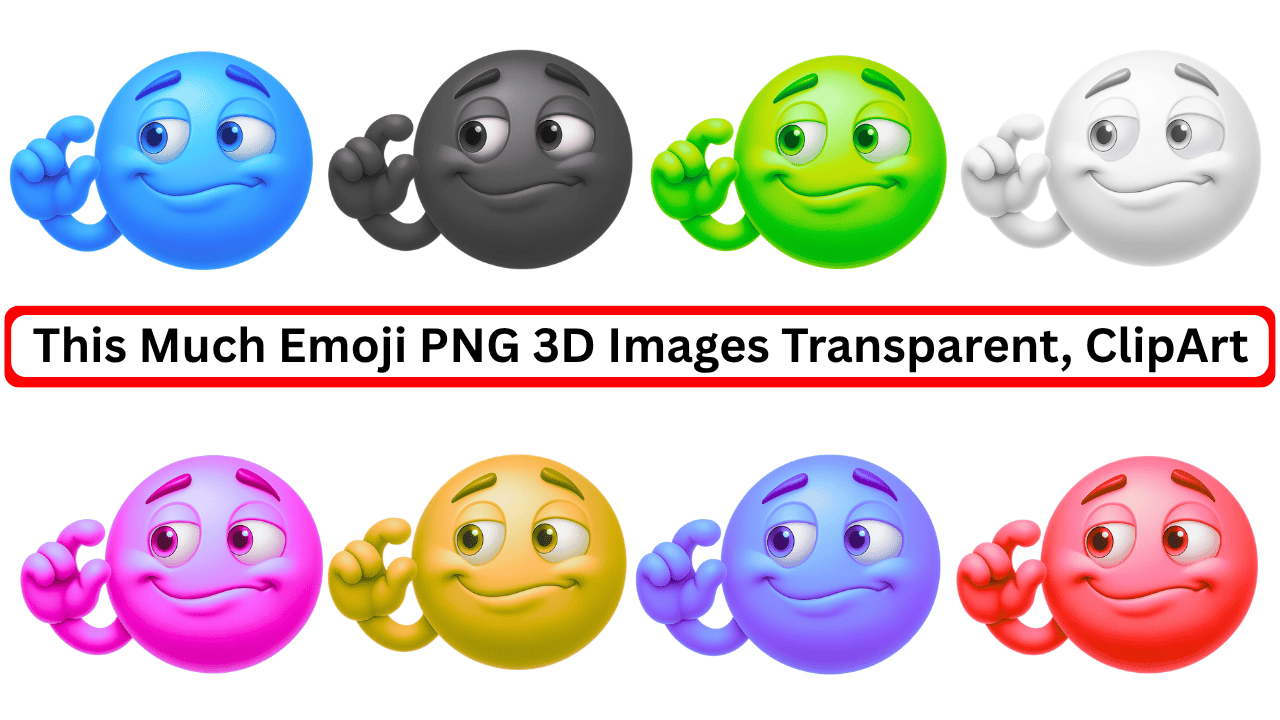 Colorful 3D emojis doing “this much” hand gesture with confident facial expressions