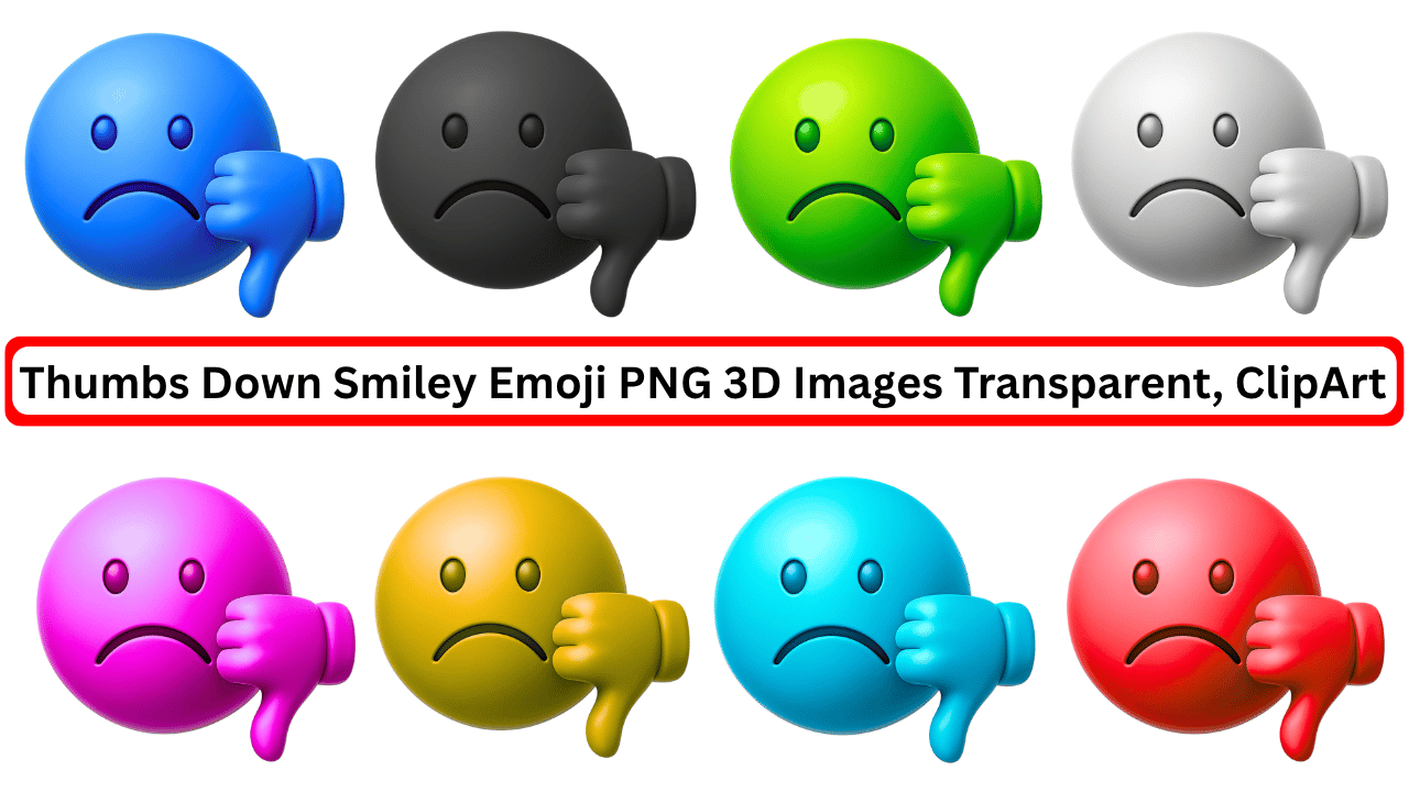 Colorful 3D thumbs down sad smiley emoji faces with transparent background PNG