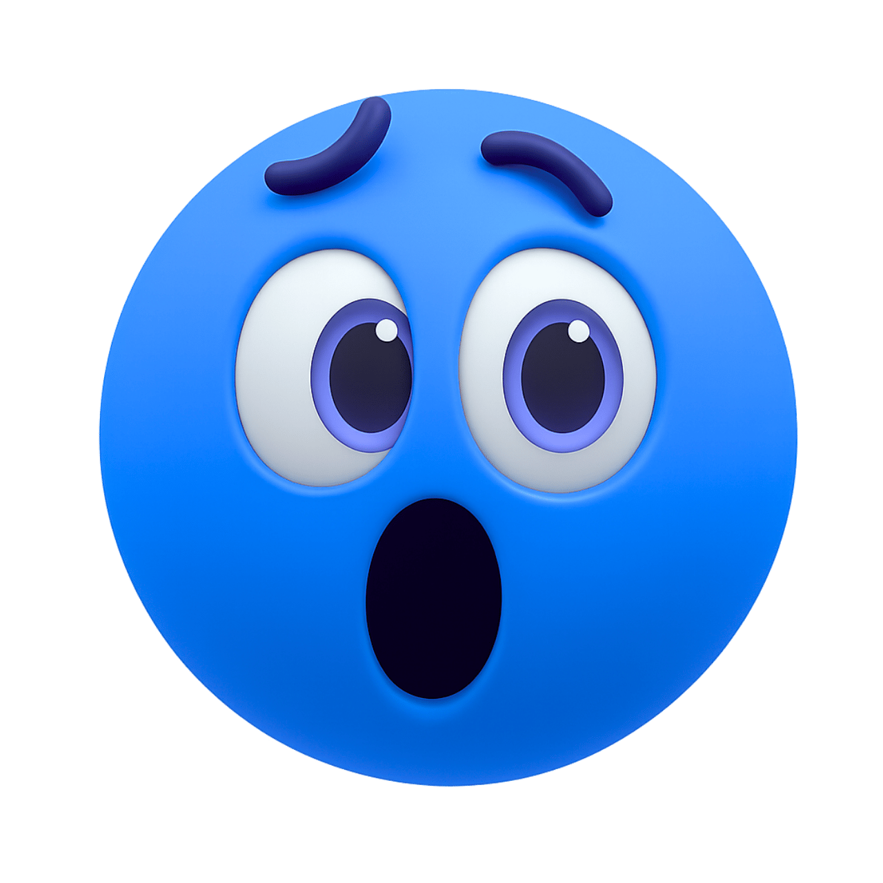 3D blue emoticon oh face emoji with surprised shocked expression in PNG format