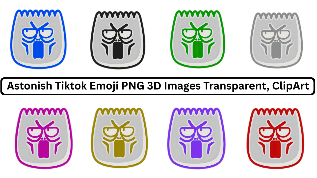 Colorful 3D Astonish TikTok emoji PNG with transparent background in various colors