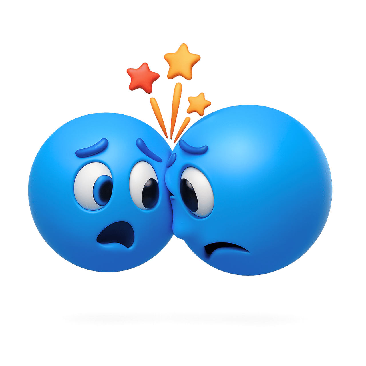 Blue bonked heads emoji showing two cartoon faces colliding with stars above
