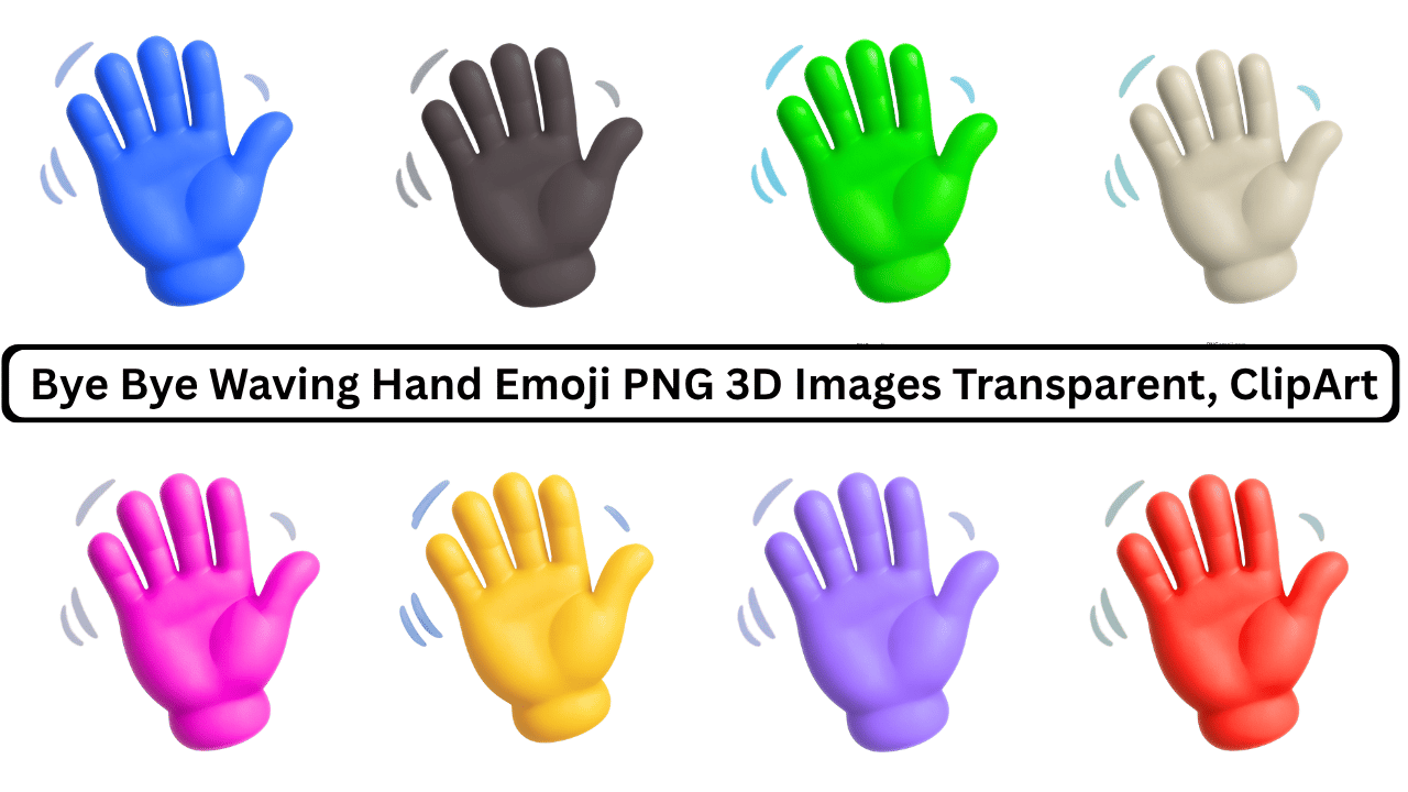 Collection of colorful 3D waving hand emojis in various colors, perfect for saying goodbye.