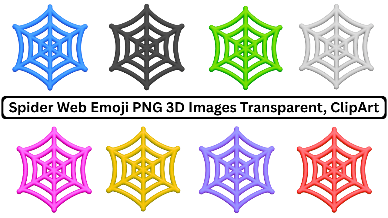 3D spider web emoji pack with colorful designs and transparent backgrounds for creative use