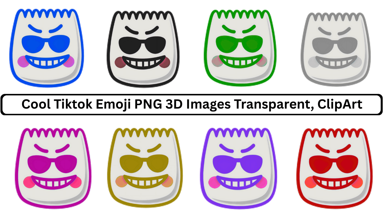 Collection of Cool TikTok Emojis in different colors, 3D PNG with transparent background