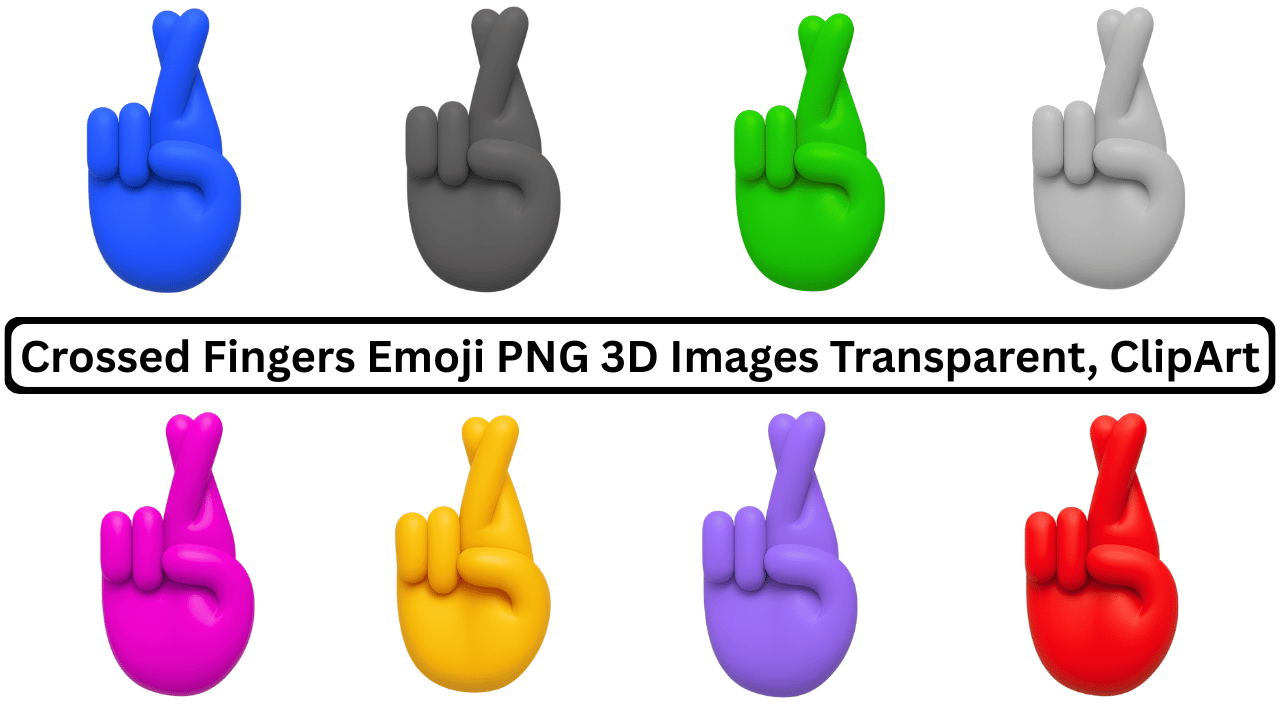 3D multicolor crossed fingers emoji PNG set symbolizing hope, luck, positivity, and encouragement