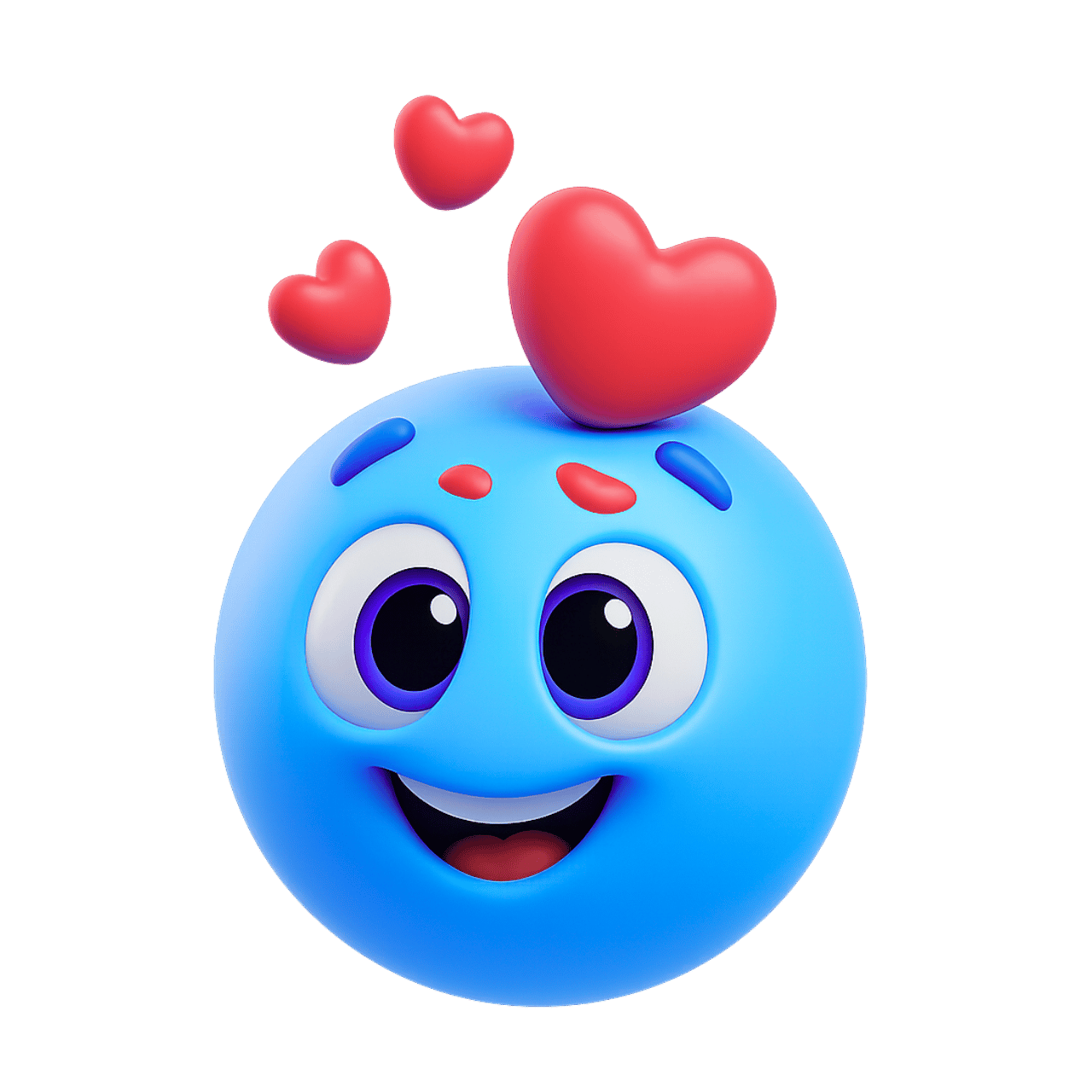 Cute 3D emoticon in love emoji with blue face and floating red hearts