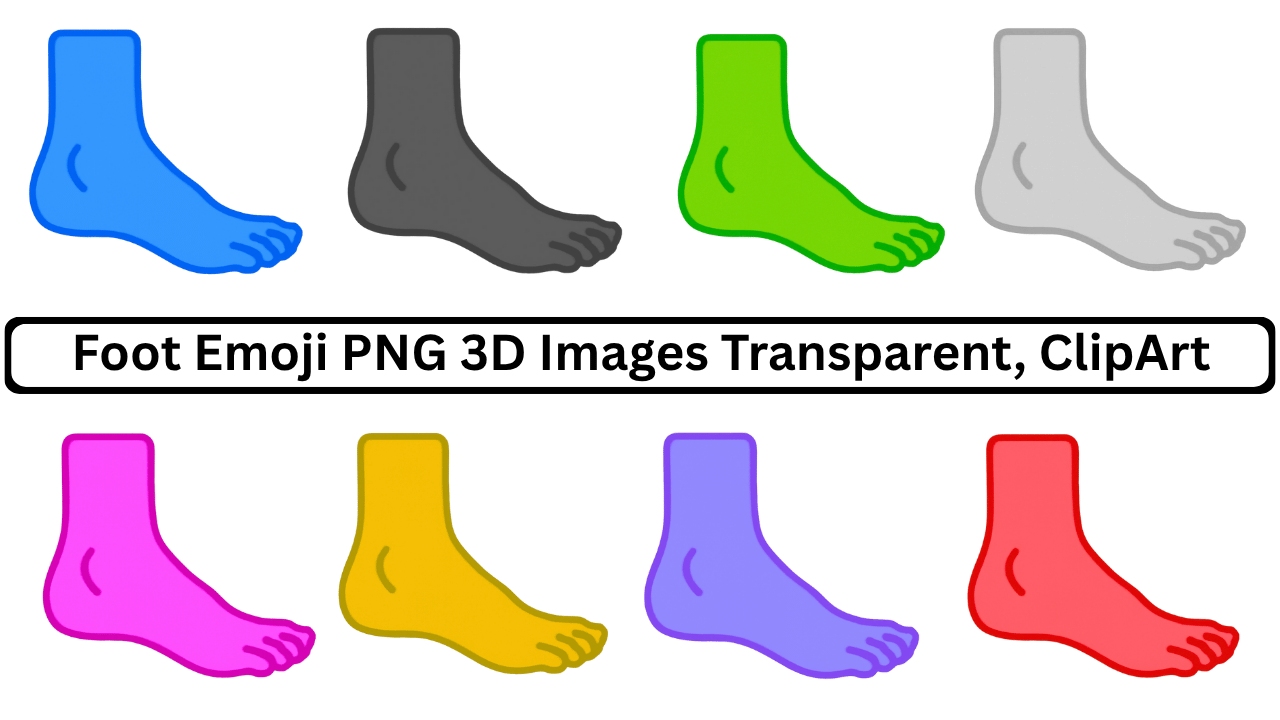 Collection of 3D foot emoji PNG images in various colors with transparent background