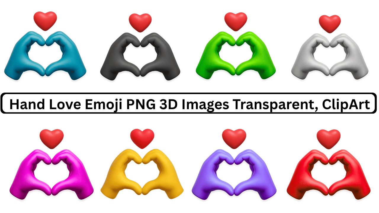 Collection of hand love emojis in different colors with red heart floating above.