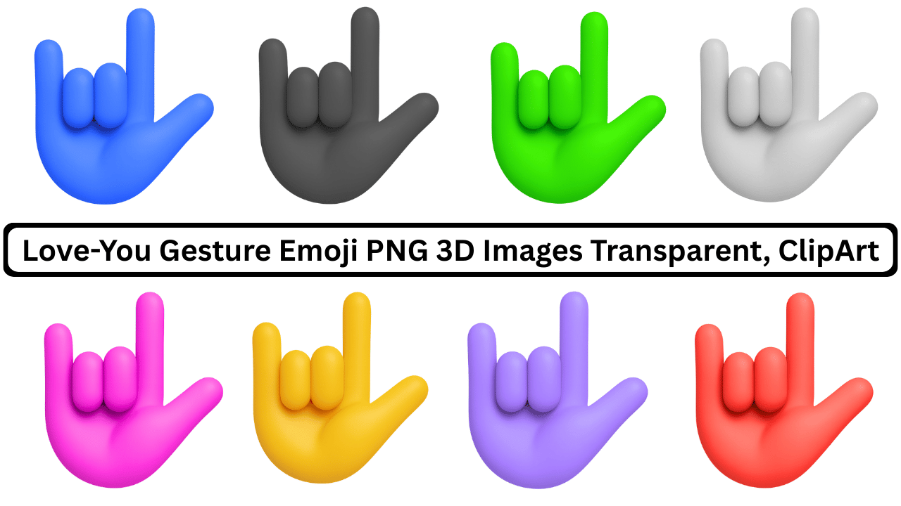 Colorful 3D love-you gesture emoji PNG set with transparent background for clipart use