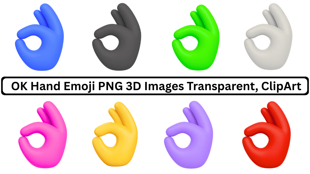 Colorful 3D OK hand emoji PNG collection for transparent clipart and digital design use