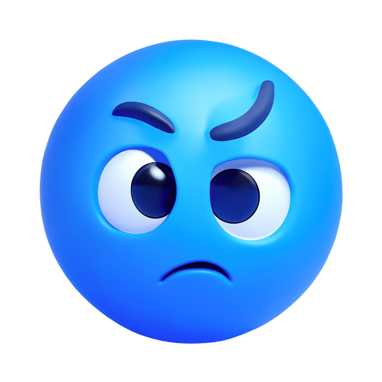 Blue 3D raising eyebrows emoji with expressive eyes and furrowed brows.