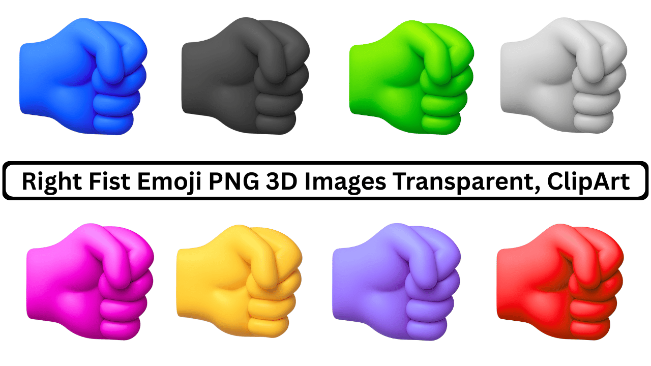 Multicolor right fist emoji PNG 3D hand gesture clipart symbolizing strength and unity
