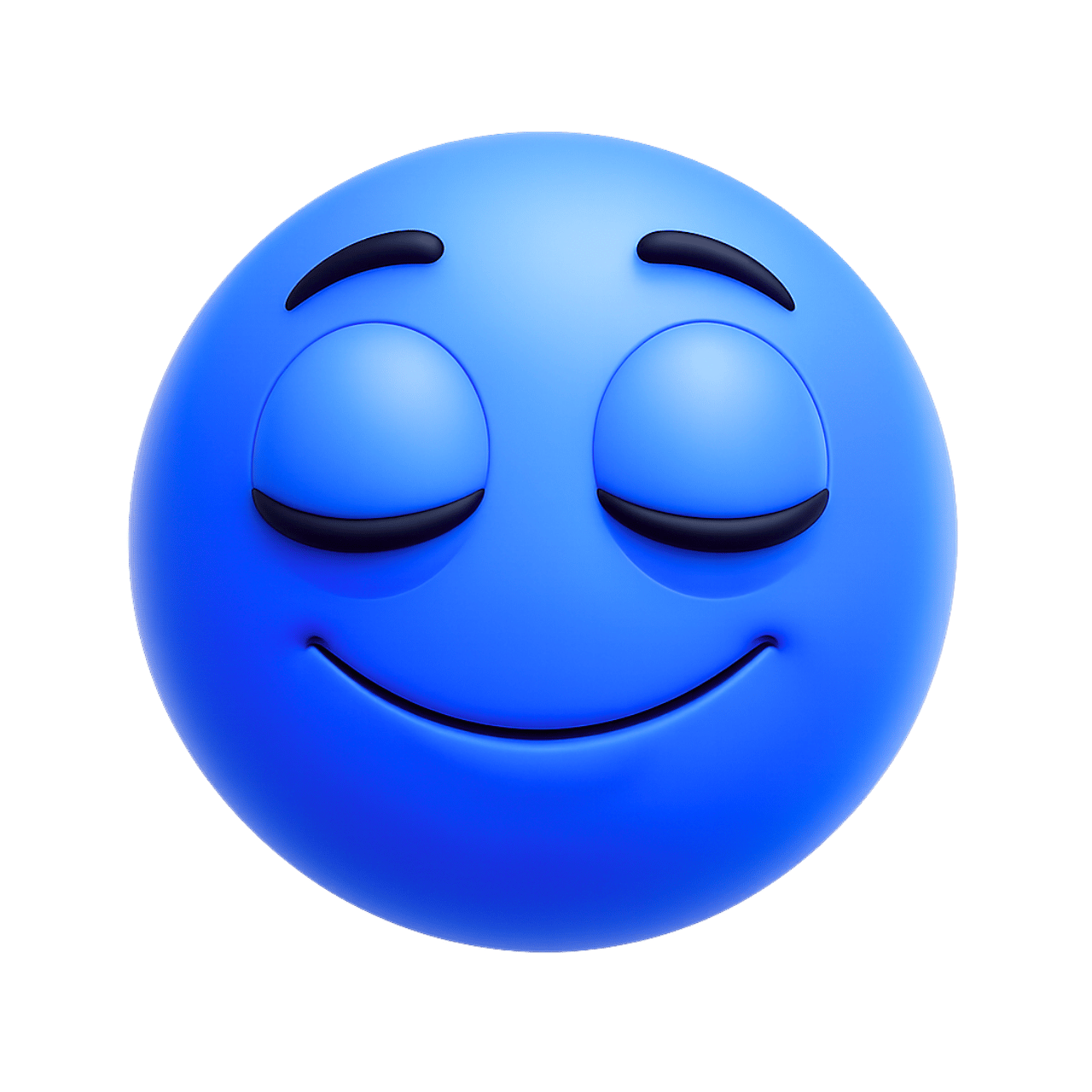 3D satisfied smile emoji with closed eyes blue face peaceful happy expression