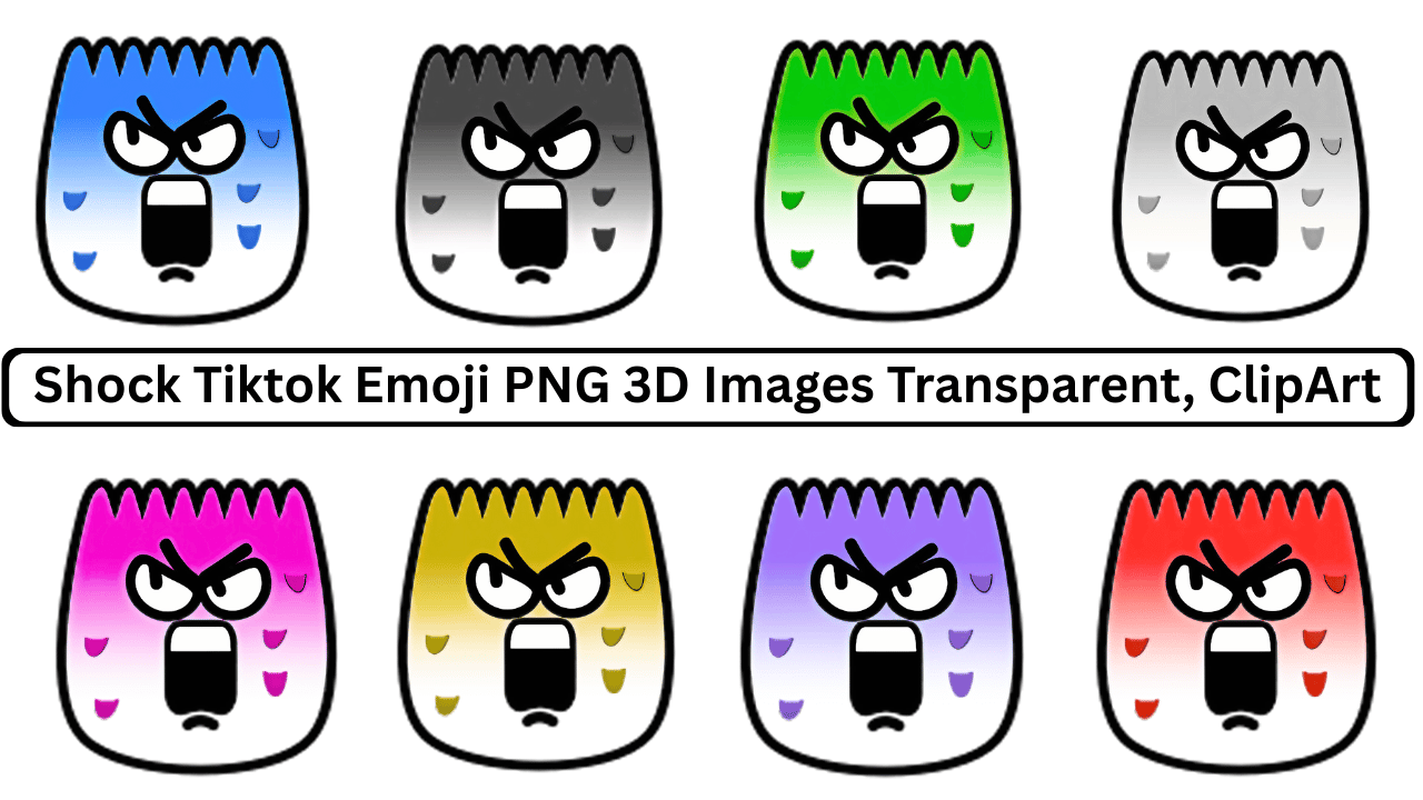Shock TikTok emoji set with multicolor angry surprised faces in 3D style