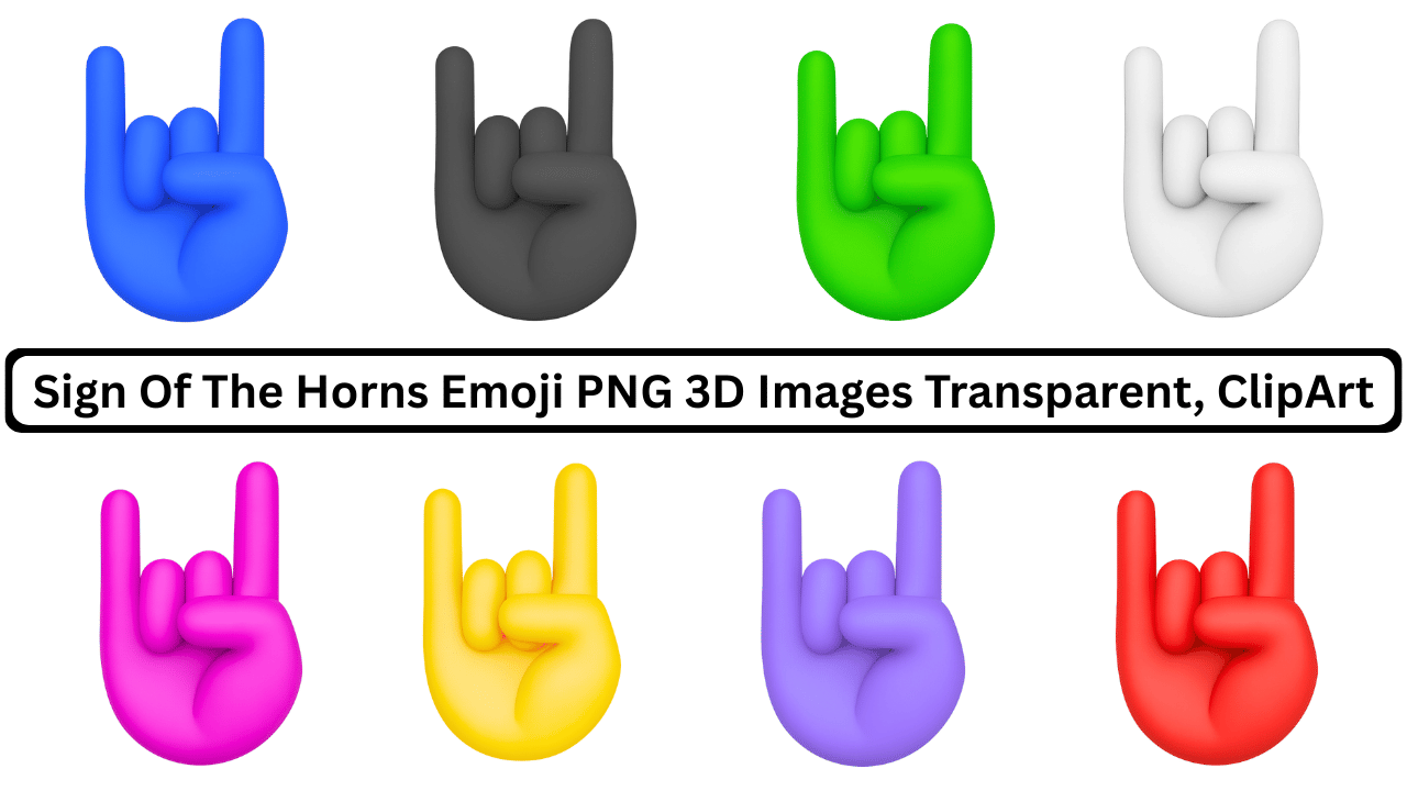 Colorful 3D sign of the horns emoji PNG hand gesture transparent clipart pack