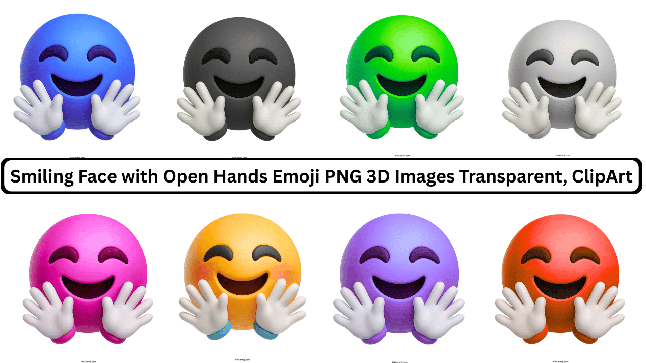 3D multicolor smiling face with open hands emojis PNG transparent clipart for digital use