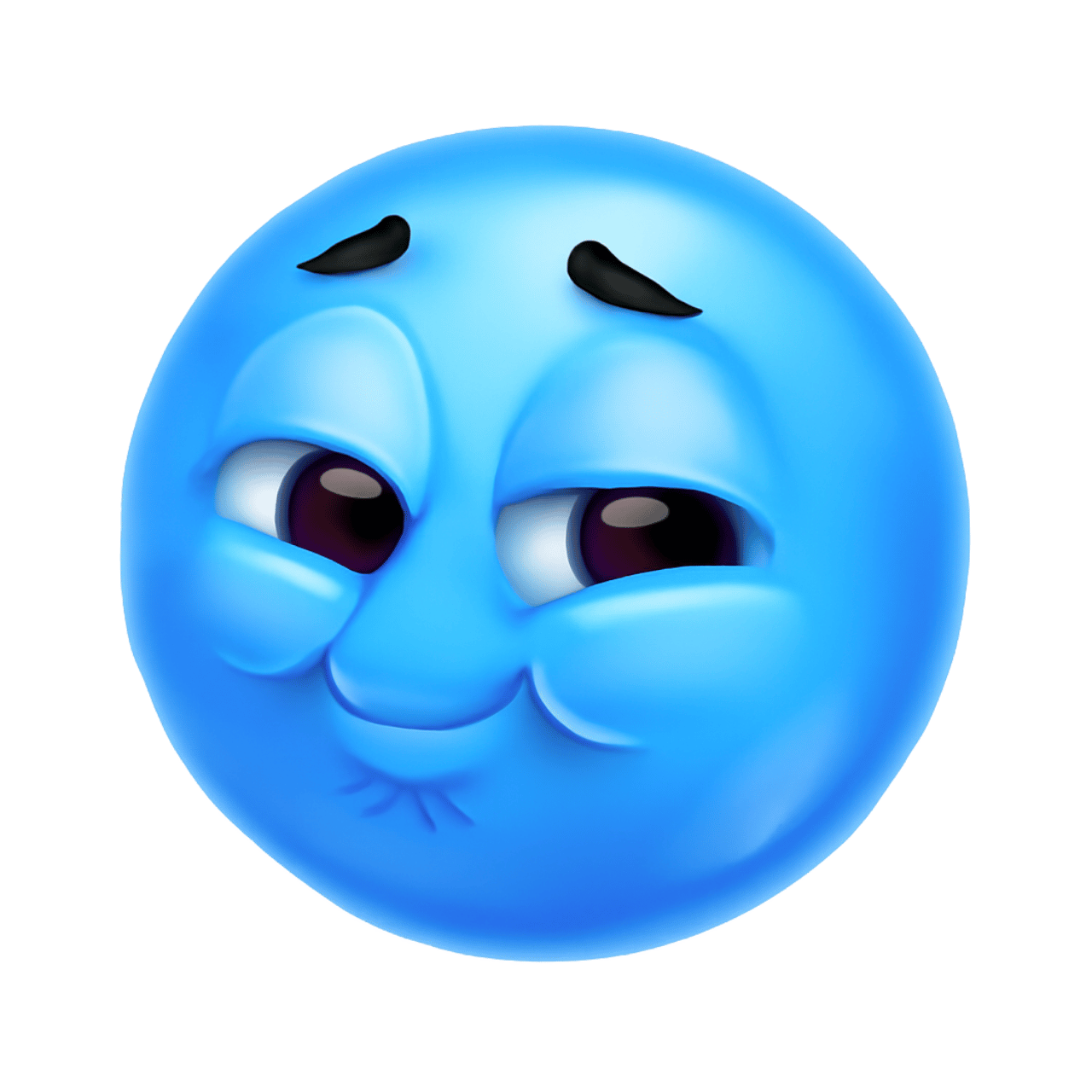 3D blue smirking emoticon emoji with mischievous expression, PNG image