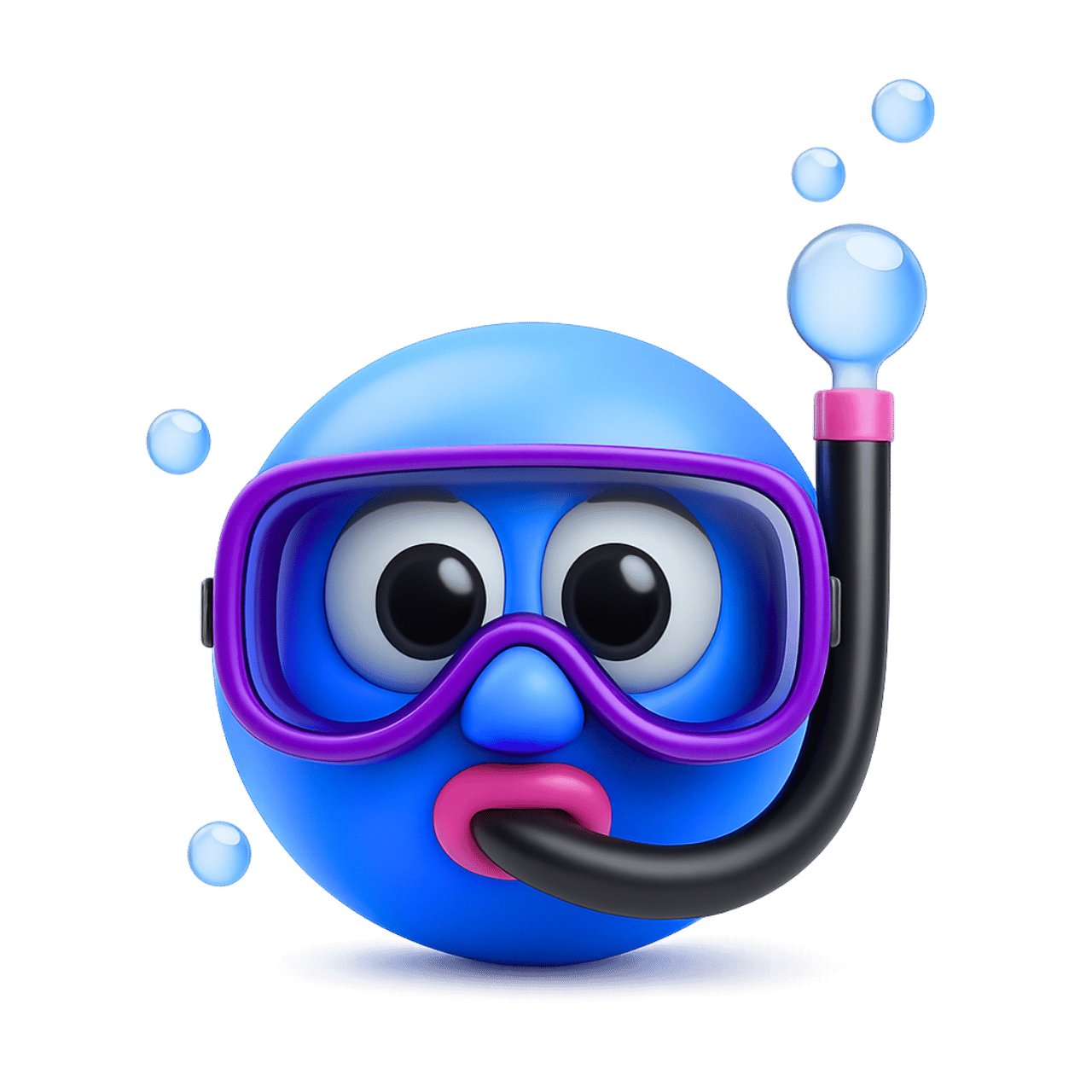 3D snorkel emoji with blue face wearing diving mask and tube transparent PNG