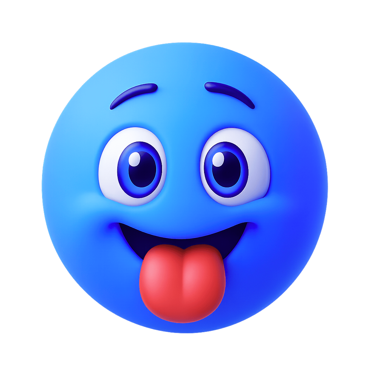3D blue sticking tongue out emoji face PNG with transparent background free download