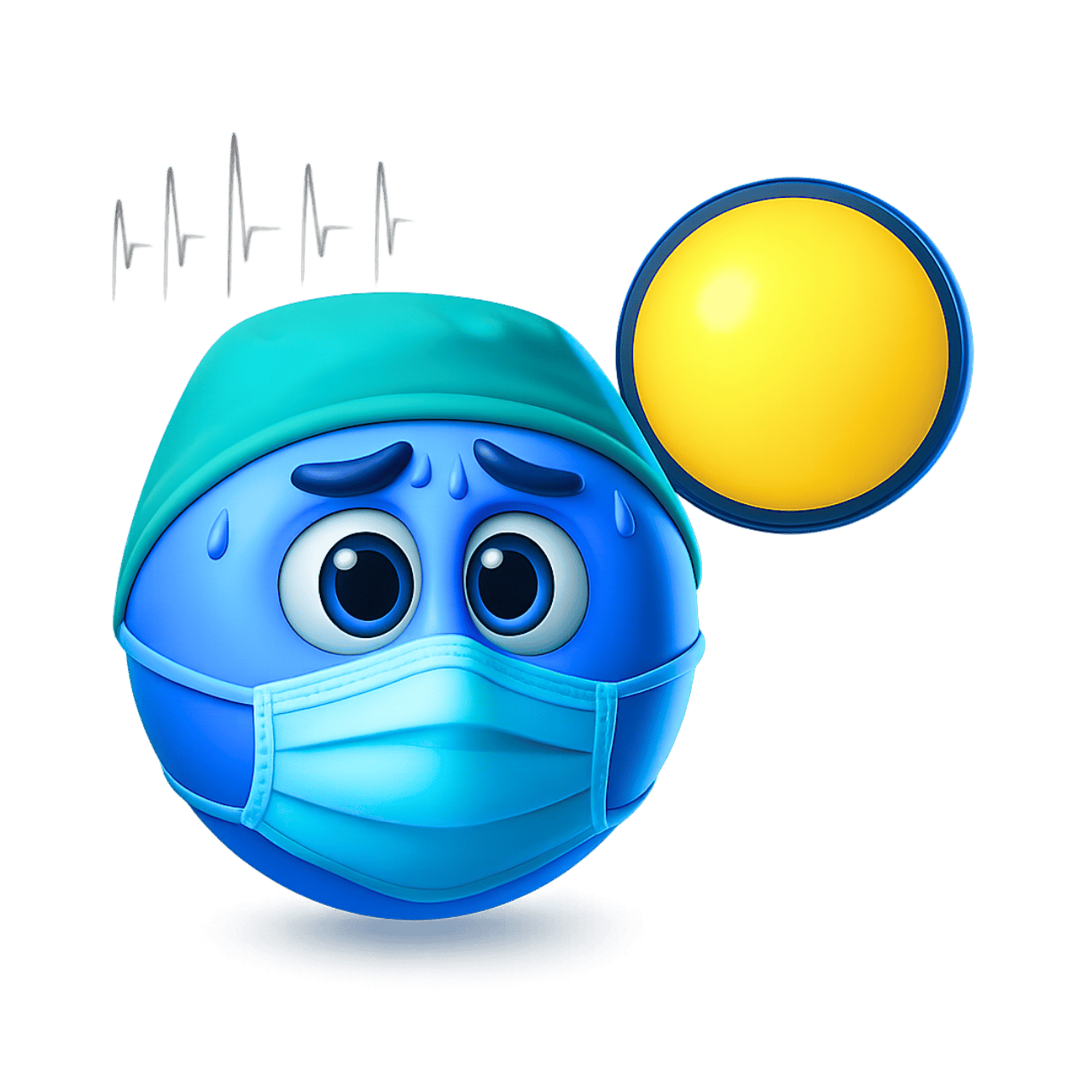 3D surgeon smiley emoji with blue face, mask, and medical cap in hospital theme