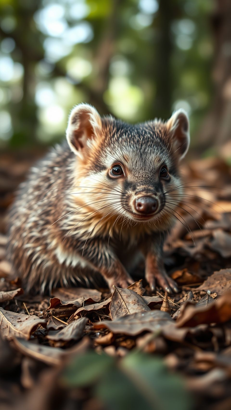 Ultra realistic close-up of wild bandicoot with detailed fur in natural forest habitat