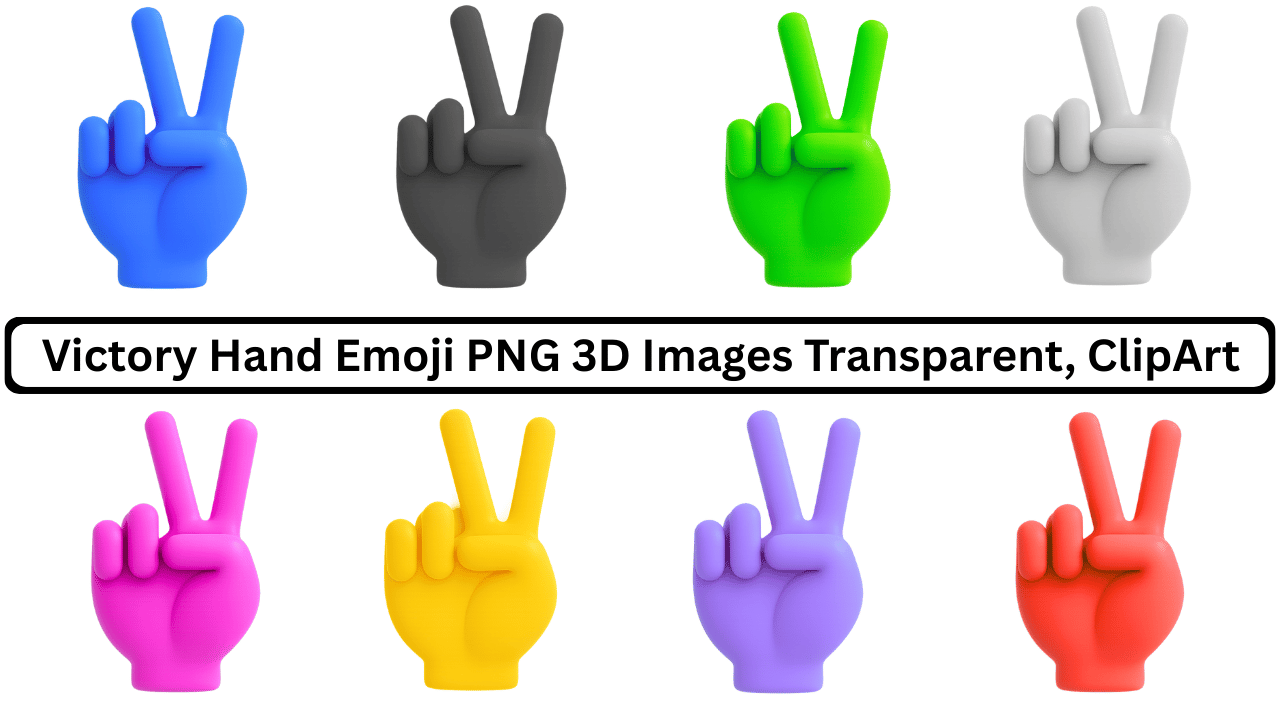 Multicolor 3D victory hand emojis showing peace sign gesture in PNG transparent clipart style