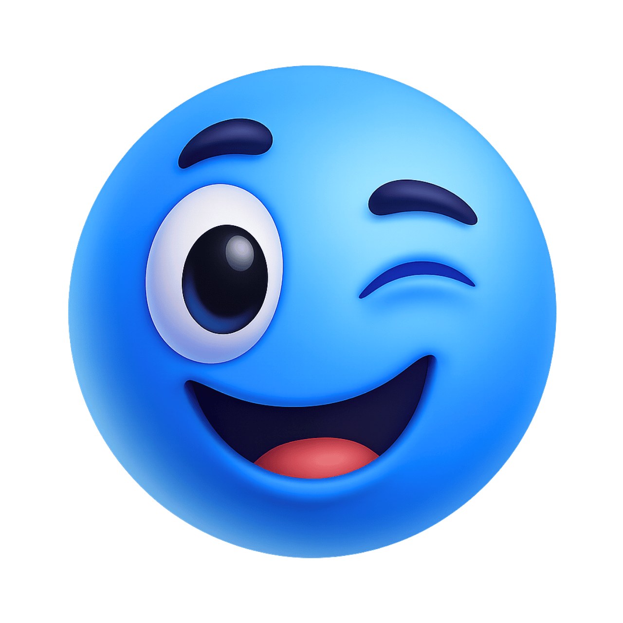 3D blue winking face emoticon emoji with playful cute expression and happy smile