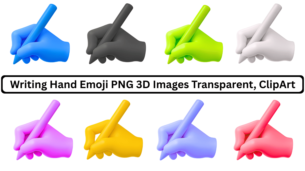 3D writing hand emoji pack in multiple colors for creativity, study, and digital use