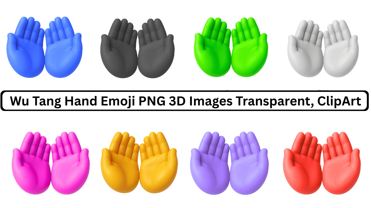 Colorful Wu Tang hand emojis set, 3D open hands transparent PNG collection