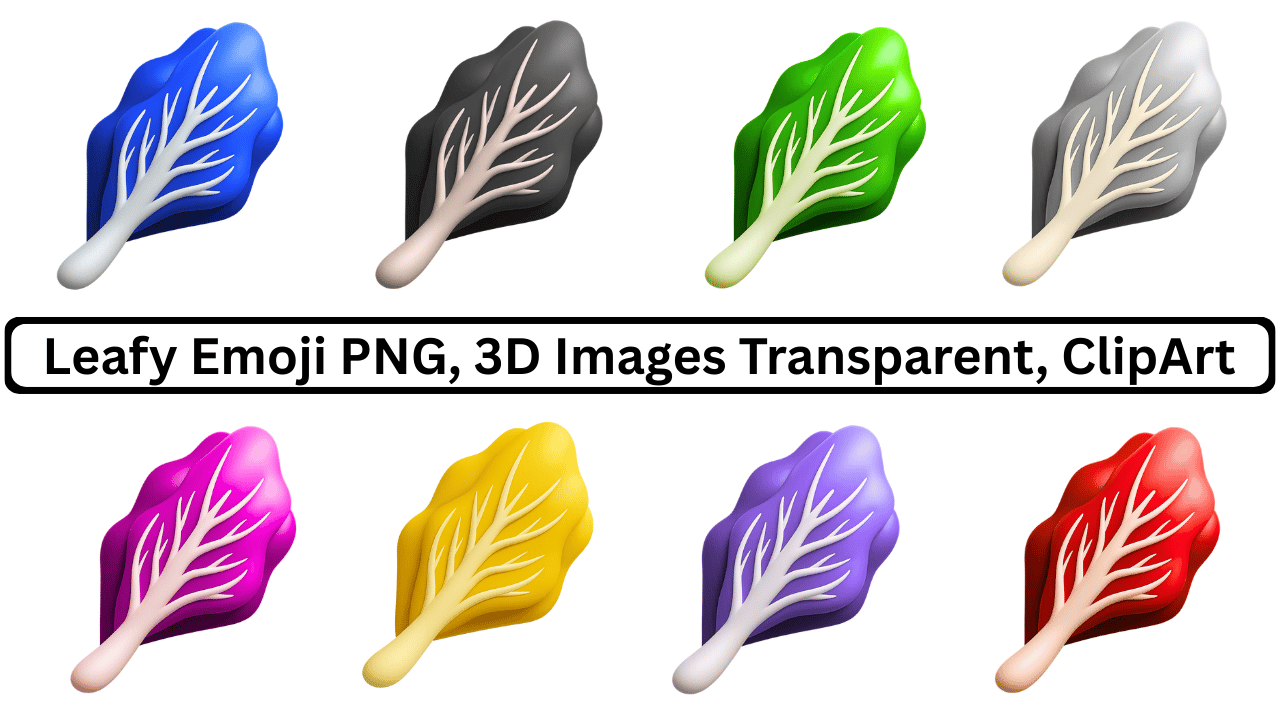 Collection of 3D leafy vegetable emojis in multiple colors, transparent PNG for clipart.