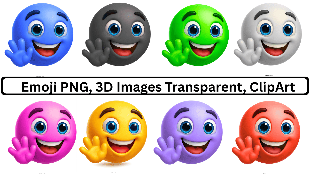 Collection of 3D waving emojis in various colors with transparent backgrounds.