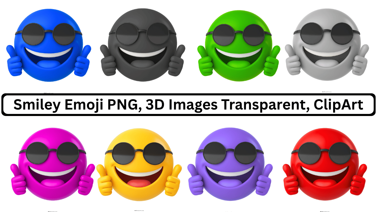 Collection of 3D cool smiley emojis with sunglasses giving thumbs up in various colors.