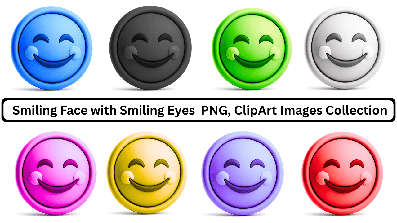 A collection of colorful 3D smiling face with smiling eyes emojis, expressing various cheerful emotions.