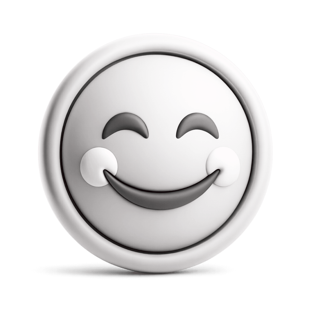 3D white smiling face emoji with closed eyes and rosy cheeks, showing pure happiness.