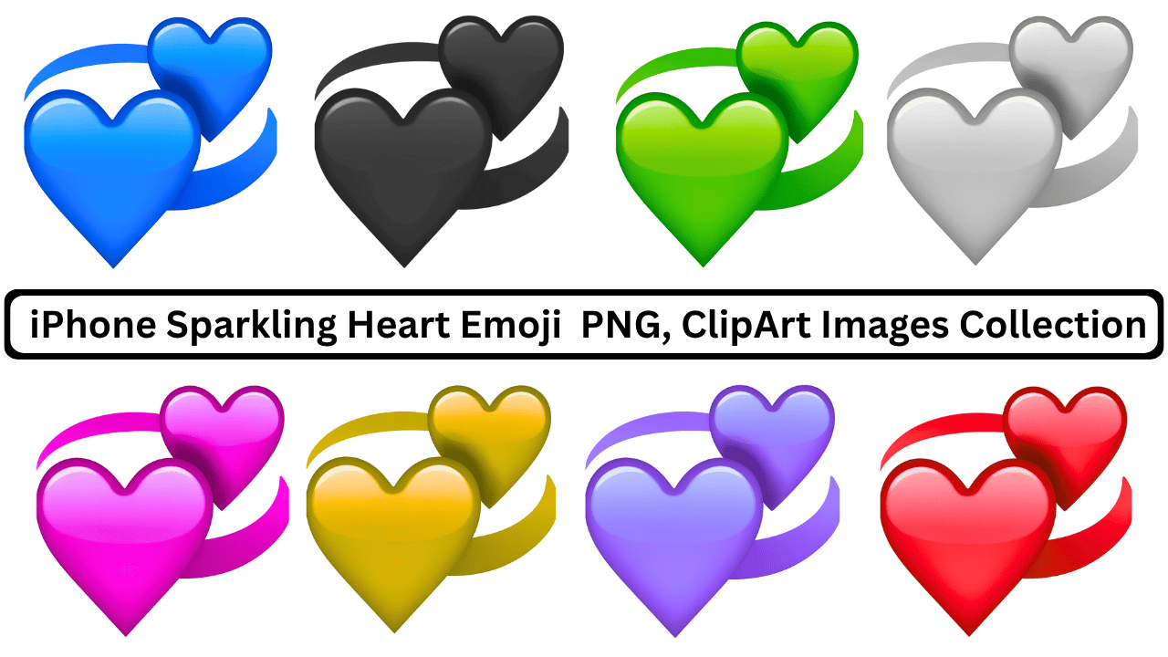 A collection of colorful rotating heart emojis, including blue, black, green, white, pink, yellow, purple, and red.